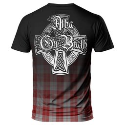 ScotsTee Shop Scottish Erskine Red Clan Crest Tartan T Shirt Featuring Alba Gu Brath Scotland Forever and Ever Celtic Cross