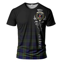 ScotsTee Shop Scottish Colquhoun Modern Clan Crest Tartan T Shirt Featuring Alba Gu Brath Scotland Forever and Ever Celtic Cross