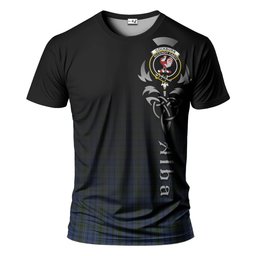 ScotsTee Shop Scottish Cockburn Blue Clan Crest Tartan T Shirt Featuring Alba Gu Brath Scotland Forever and Ever Celtic Cross