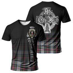 ScotsTee Shop Scottish Dennistoun Clan Crest Tartan T Shirt Featuring Alba Gu Brath Scotland Forever and Ever Celtic Cross