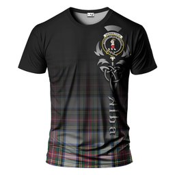 ScotsTee Shop Scottish Dennistoun Clan Crest Tartan T Shirt Featuring Alba Gu Brath Scotland Forever and Ever Celtic Cross