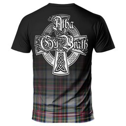 ScotsTee Shop Scottish Dennistoun Clan Crest Tartan T Shirt Featuring Alba Gu Brath Scotland Forever and Ever Celtic Cross