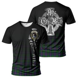 ScotsTee Shop Scottish Carmichael Modern Clan Crest Tartan T Shirt Featuring Alba Gu Brath Scotland Forever and Ever Celtic Cross