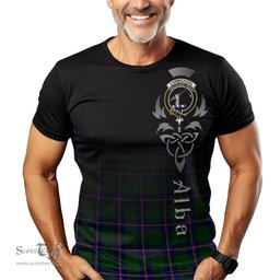 ScotsTee Shop Scottish Carmichael Modern Clan Crest Tartan T Shirt Featuring Alba Gu Brath Scotland Forever and Ever Celtic Cross