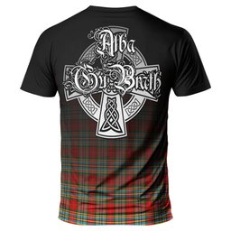 ScotsTee Shop Scottish Chattan Clan Crest Tartan T Shirt Featuring Alba Gu Brath Scotland Forever and Ever Celtic Cross