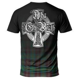 ScotsTee Shop Scottish Chisholm Hunting Ancient Clan Crest Tartan T Shirt Featuring Alba Gu Brath Scotland Forever and Ever Celtic Cross
