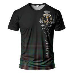 ScotsTee Shop Scottish Chisholm Hunting Ancient Clan Crest Tartan T Shirt Featuring Alba Gu Brath Scotland Forever and Ever Celtic Cross