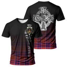 ScotsTee Shop Scottish Cameron of Lochiel Modern Clan Crest Tartan T Shirt Featuring Alba Gu Brath Scotland Forever and Ever Celtic Cross