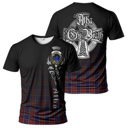 ScotsTee Shop Scottish Clark (Lion) Red Clan Crest Tartan T Shirt Featuring Alba Gu Brath Scotland Forever and Ever Celtic Cross