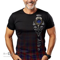 ScotsTee Shop Scottish Clark (Lion) Red Clan Crest Tartan T Shirt Featuring Alba Gu Brath Scotland Forever and Ever Celtic Cross