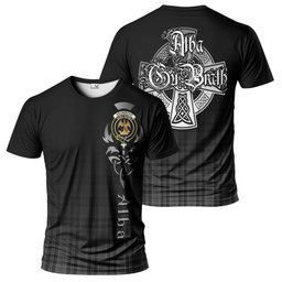 ScotsTee Shop Scottish Drummond Grey Clan Crest Tartan T Shirt Featuring Alba Gu Brath Scotland Forever and Ever Celtic Cross