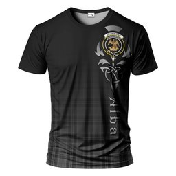 ScotsTee Shop Scottish Drummond Grey Clan Crest Tartan T Shirt Featuring Alba Gu Brath Scotland Forever and Ever Celtic Cross
