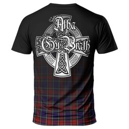ScotsTee Shop Scottish Clark Red Clan Crest Tartan T Shirt Featuring Alba Gu Brath Scotland Forever and Ever Celtic Cross