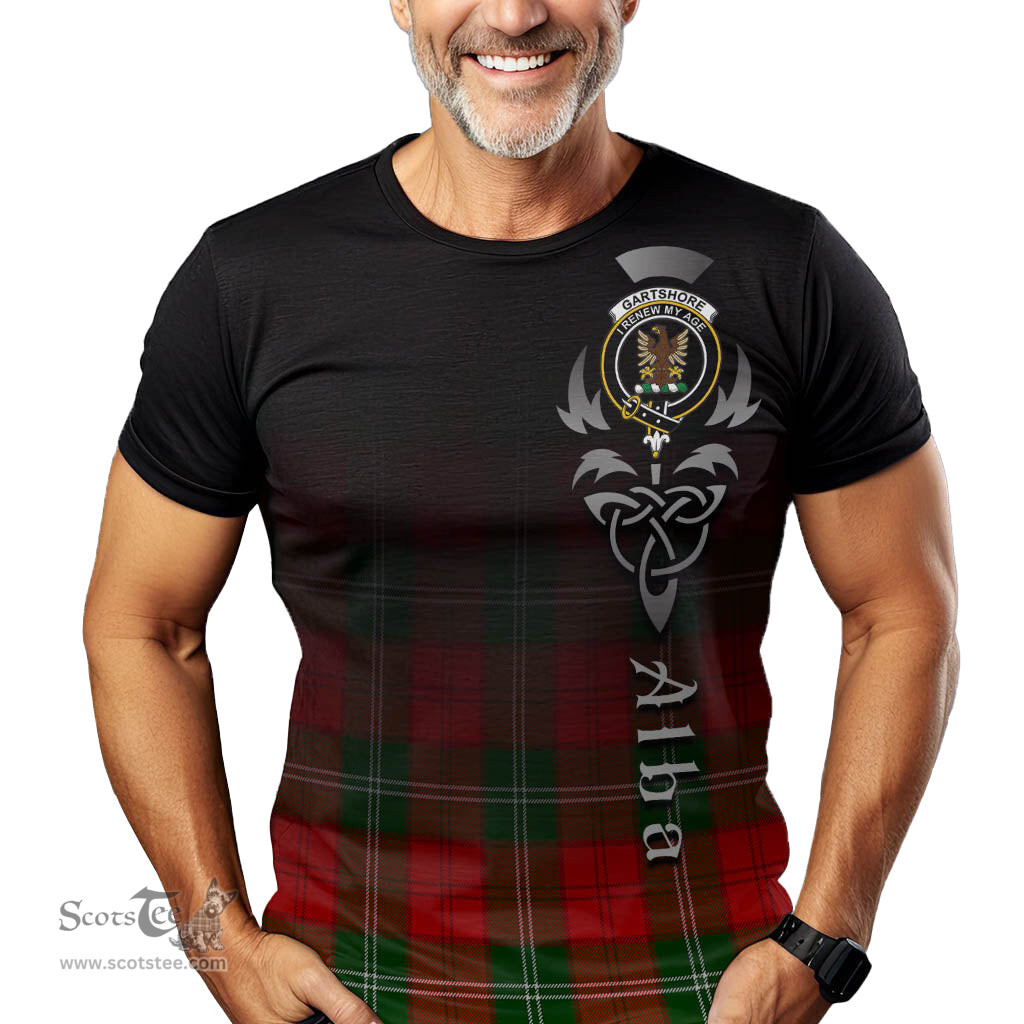 ScotsTee Shop Scottish Gartshore Clan Crest Tartan T Shirt Featuring Alba Gu Brath Scotland Forever and Ever Celtic Cross