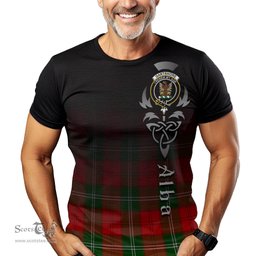 ScotsTee Shop Scottish Gartshore Clan Crest Tartan T Shirt Featuring Alba Gu Brath Scotland Forever and Ever Celtic Cross