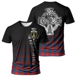 ScotsTee Shop Scottish Galloway Red Clan Crest Tartan T Shirt Featuring Alba Gu Brath Scotland Forever and Ever Celtic Cross