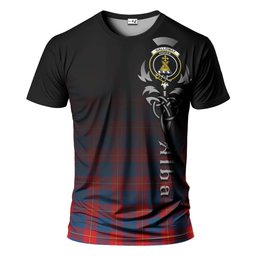 ScotsTee Shop Scottish Galloway Red Clan Crest Tartan T Shirt Featuring Alba Gu Brath Scotland Forever and Ever Celtic Cross