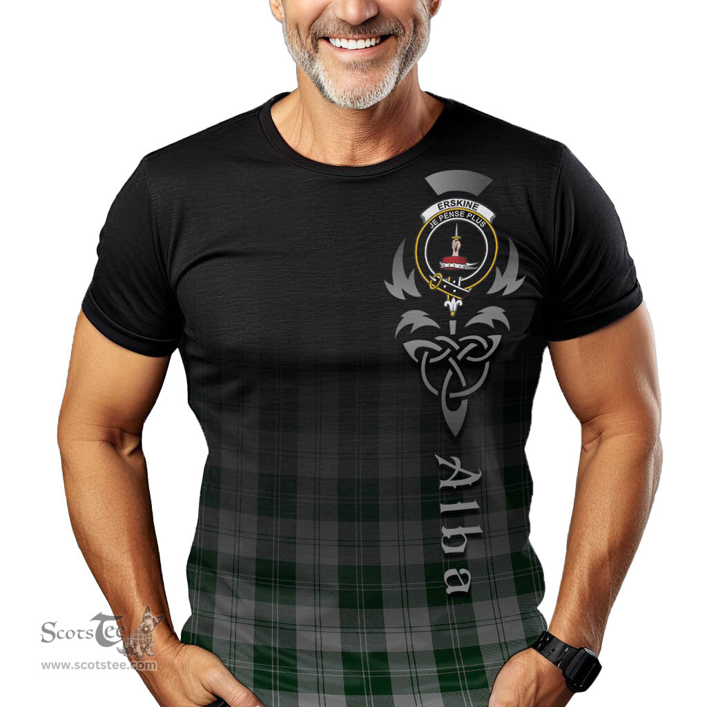 ScotsTee Shop Scottish Erskine Green Clan Crest Tartan T Shirt Featuring Alba Gu Brath Scotland Forever and Ever Celtic Cross