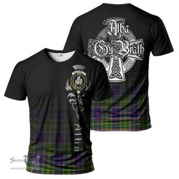 ScotsTee Shop Scottish Dalrymple Clan Crest Tartan T Shirt Featuring Alba Gu Brath Scotland Forever and Ever Celtic Cross