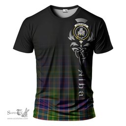 ScotsTee Shop Scottish Dalrymple Clan Crest Tartan T Shirt Featuring Alba Gu Brath Scotland Forever and Ever Celtic Cross