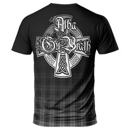 ScotsTee Shop Scottish Douglas Grey Clan Crest Tartan T Shirt Featuring Alba Gu Brath Scotland Forever and Ever Celtic Cross