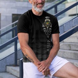 ScotsTee Shop Scottish Douglas Grey Clan Crest Tartan T Shirt Featuring Alba Gu Brath Scotland Forever and Ever Celtic Cross