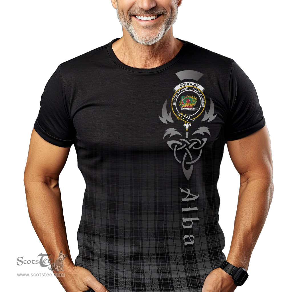 ScotsTee Shop Scottish Douglas Grey Clan Crest Tartan T Shirt Featuring Alba Gu Brath Scotland Forever and Ever Celtic Cross