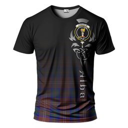 ScotsTee Shop Scottish Chisholm Hunting Modern Clan Crest Tartan T Shirt Featuring Alba Gu Brath Scotland Forever and Ever Celtic Cross