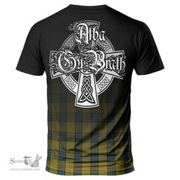 ScotsTee Shop Scottish Fraser Yellow Clan Crest Tartan T Shirt Featuring Alba Gu Brath Scotland Forever and Ever Celtic Cross
