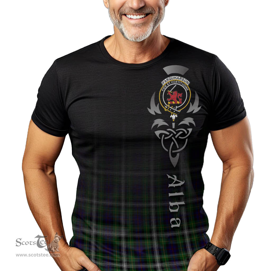 ScotsTee Shop Scottish Farquharson Dress Clan Crest Tartan T Shirt Featuring Alba Gu Brath Scotland Forever and Ever Celtic Cross