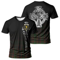 ScotsTee Shop Scottish Cumming Hunting Clan Crest Tartan T Shirt Featuring Alba Gu Brath Scotland Forever and Ever Celtic Cross