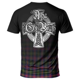 ScotsTee Shop Scottish Logan Modern Clan Crest Tartan T Shirt Featuring Alba Gu Brath Scotland Forever and Ever Celtic Cross