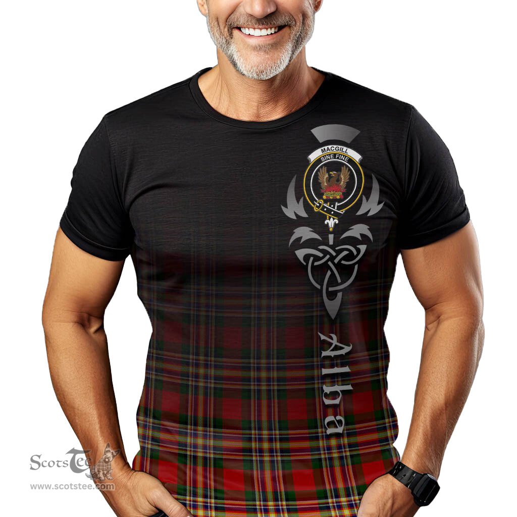 ScotsTee Shop Scottish MacGill Modern Clan Crest Tartan T Shirt Featuring Alba Gu Brath Scotland Forever and Ever Celtic Cross