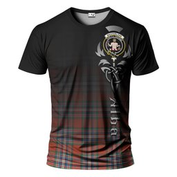 ScotsTee Shop Scottish MacFarlane Ancient Clan Crest Tartan T Shirt Featuring Alba Gu Brath Scotland Forever and Ever Celtic Cross