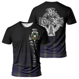 ScotsTee Shop Scottish Kinnaird Clan Crest Tartan T Shirt Featuring Alba Gu Brath Scotland Forever and Ever Celtic Cross