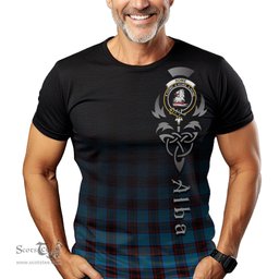 ScotsTee Shop Scottish Home Ancient Clan Crest Tartan T Shirt Featuring Alba Gu Brath Scotland Forever and Ever Celtic Cross