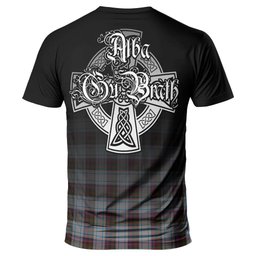 ScotsTee Shop Scottish MacDonald Dress Ancient Clan Crest Tartan T Shirt Featuring Alba Gu Brath Scotland Forever and Ever Celtic Cross