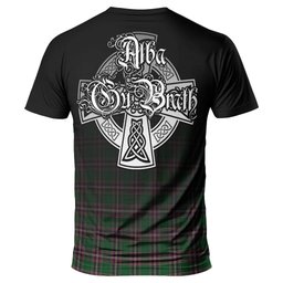 ScotsTee Shop Scottish MacFarlane Hunting Clan Crest Tartan T Shirt Featuring Alba Gu Brath Scotland Forever and Ever Celtic Cross
