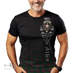 ScotsTee Shop Scottish MacFarlane Hunting Clan Crest Tartan T Shirt Featuring Alba Gu Brath Scotland Forever and Ever Celtic Cross