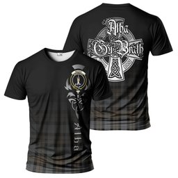 ScotsTee Shop Scottish MacKay Weathered Clan Crest Tartan T Shirt Featuring Alba Gu Brath Scotland Forever and Ever Celtic Cross