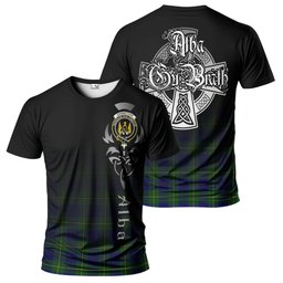 ScotsTee Shop Scottish Johnstone-Johnston Modern Clan Crest Tartan T Shirt Featuring Alba Gu Brath Scotland Forever and Ever Celtic Cross