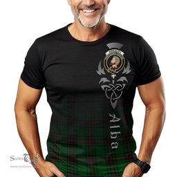 ScotsTee Shop Scottish Kirkaldy Clan Crest Tartan T Shirt Featuring Alba Gu Brath Scotland Forever and Ever Celtic Cross