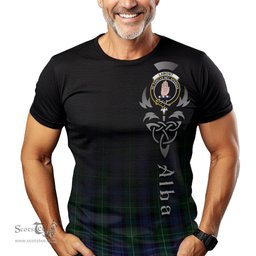 ScotsTee Shop Scottish Lamont #2 Clan Crest Tartan T Shirt Featuring Alba Gu Brath Scotland Forever and Ever Celtic Cross