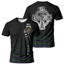 ScotsTee Shop Scottish Leslie Hunting Clan Crest Tartan T Shirt Featuring Alba Gu Brath Scotland Forever and Ever Celtic Cross