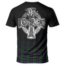 ScotsTee Shop Scottish Leslie Hunting Clan Crest Tartan T Shirt Featuring Alba Gu Brath Scotland Forever and Ever Celtic Cross