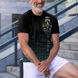 ScotsTee Shop Scottish Hunter Ancient Clan Crest Tartan T Shirt Featuring Alba Gu Brath Scotland Forever and Ever Celtic Cross