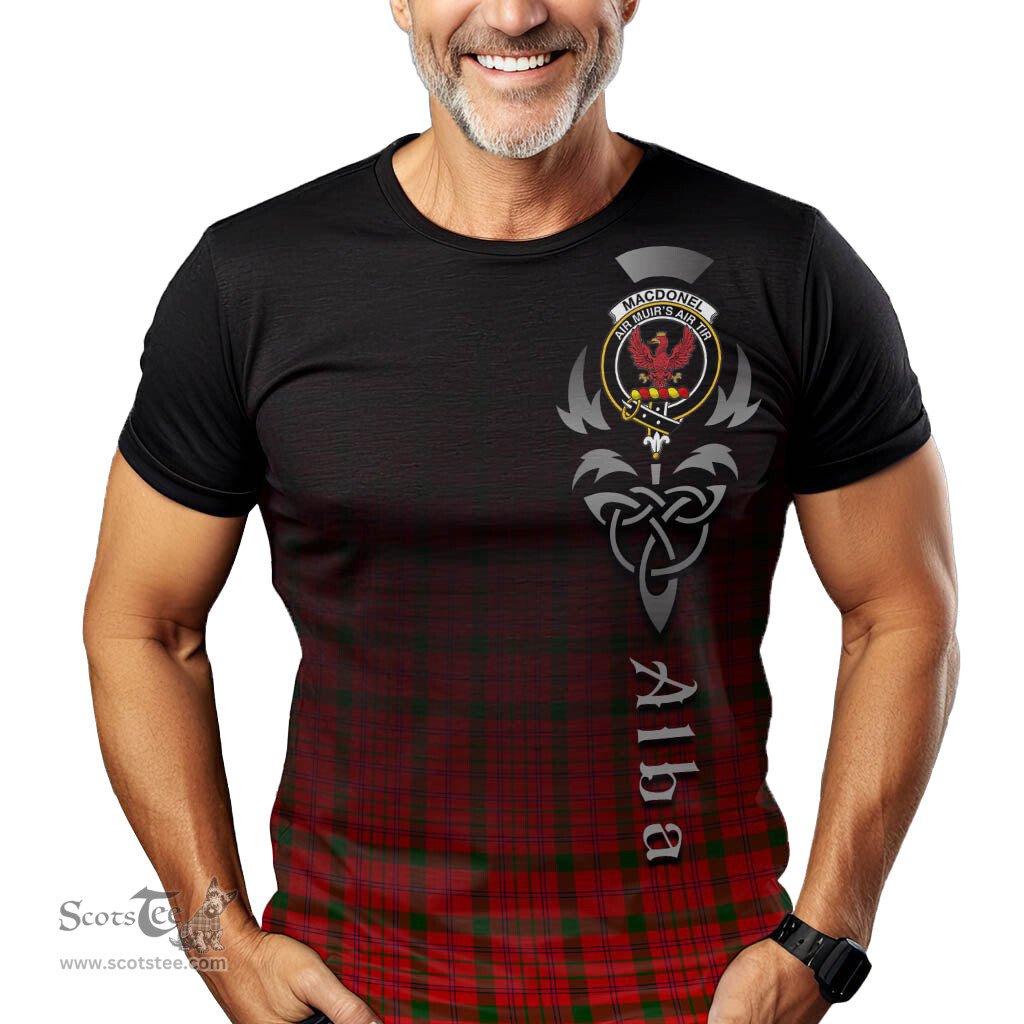 ScotsTee Shop Scottish MacDonell of Keppoch Modern Clan Crest Tartan T Shirt Featuring Alba Gu Brath Scotland Forever and Ever Celtic Cross
