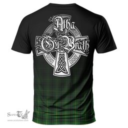 ScotsTee Shop Scottish MacArthur Clan Crest Tartan T Shirt Featuring Alba Gu Brath Scotland Forever and Ever Celtic Cross