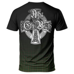 ScotsTee Shop Scottish MacKinnon Hunting Clan Crest Tartan T Shirt Featuring Alba Gu Brath Scotland Forever and Ever Celtic Cross