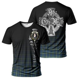 ScotsTee Shop Scottish Lamont Ancient Clan Crest Tartan T Shirt Featuring Alba Gu Brath Scotland Forever and Ever Celtic Cross